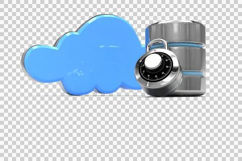 Database server icon with blue cloud and combination lock Illustrazione stock