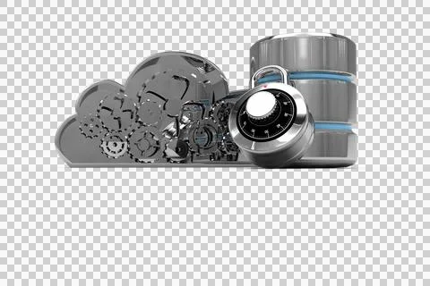 Database server icon with combination lock and metallic gears cloud イラスト素材