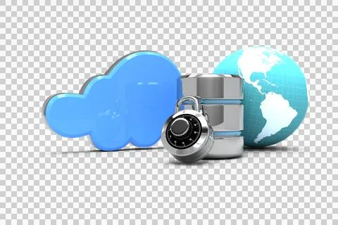 Database server icon with combination lock and earth Stock Photos