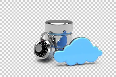 Database server icon with combination lock and blue cloud Stockfoto's