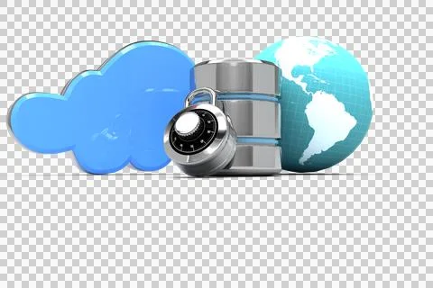 Database server icon with earth and combination lock Illustrazione stock