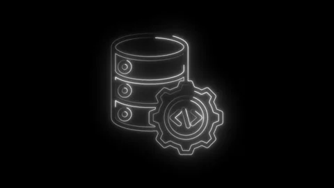 Database server icon with gear and code symbol neon outline animation on bl.. Stock Footage 346825715