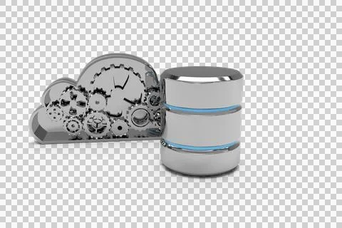 Database server icon with lock and mechanical cloud Stockfoto's