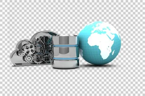 Database server icon with mechanical cloud and earth Illustrazione stock