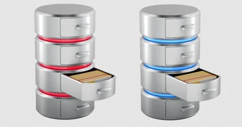 Database server icon with metallic drawers and red folder inside the drawer.. Stock Footage 317706003
