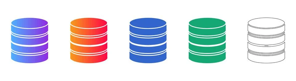 Database Server Icon Set in Multiple Colors 스톡 일러스트