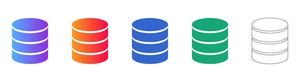 Database Server Icons in Gradient and Line Ilustração Stock