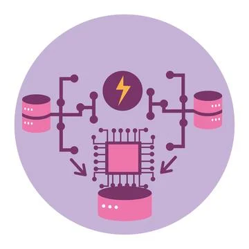 Database server illustration with circuits Stock Illustration
