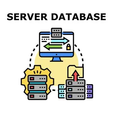 Database server infrastructure connecting data and management system Stock Illustration