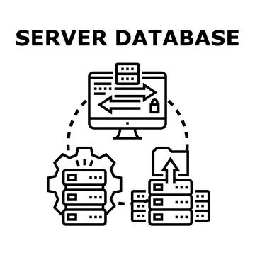 Database server infrastructure connecting data and management system Illustrazione stock