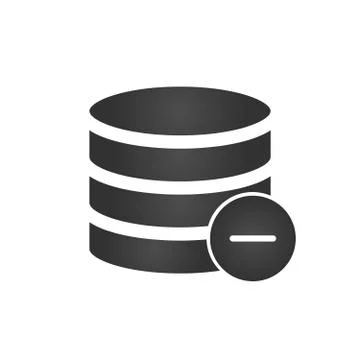 Database, Server Isolated Flat Web Mobile Icon with minus or delete icon. Vector Stock Illustration