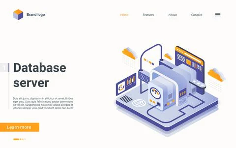 Database server isometric landing page, 3d virtual hosting datacenter support Stock Illustration