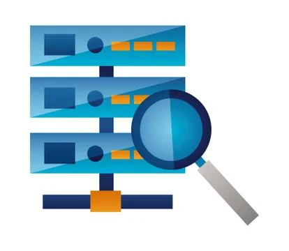 Database server magnifyig glass searching Stock Illustration