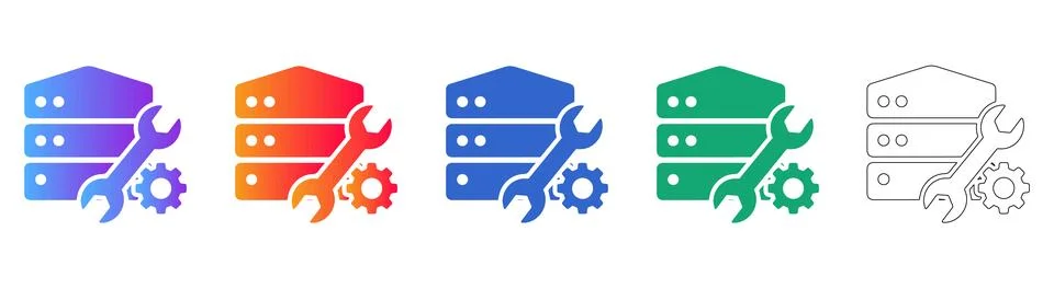 Database Server Maintenance Icons Set Illustrazione stock