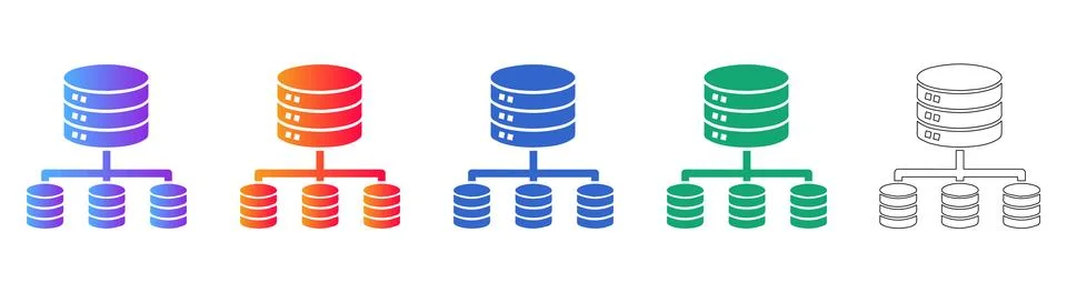 Database Server Network Connection Diagram Icon Set Illustrazione stock