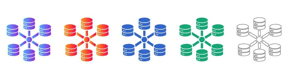 Database Server Network Connection Icon Set Illustrazione stock
