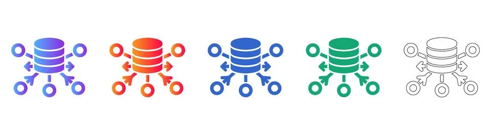Database Server Network Connection Icons Set Stock Illustration