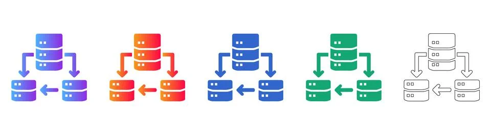 Database Server Network Connection Icons 스톡 일러스트