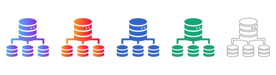 Database Server Network Hierarchy Icons Stock Illustration