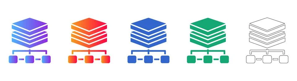 Database Server Network Hierarchy Icons 스톡 일러스트