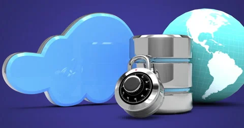 Database server over cloud icon and globe against blue background Stock Footage 155435647