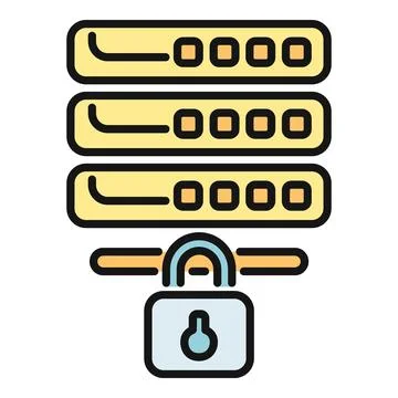Database server rack with padlock securing data Illustrazione stock