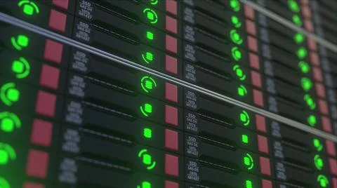 Database server room close-up, 3D rendering Illustrazione stock