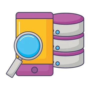 Database server smartphone magnifying glass Illustrazione stock
