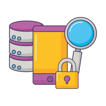 Database server smartphone security magnifying glass 스톡 일러스트