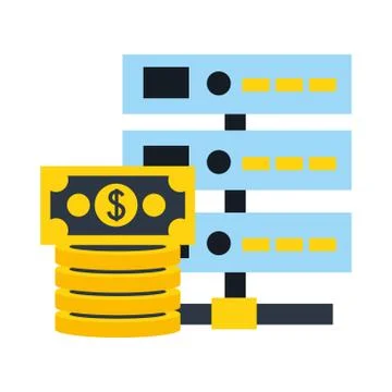 Database server stacked banknotes money digital Stock Illustration