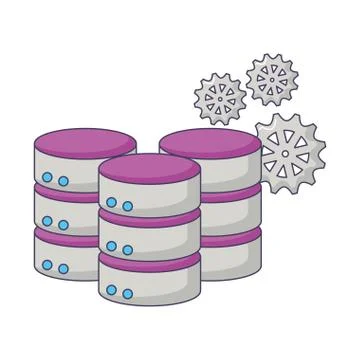 Database server storage center gears work Illustrazione stock