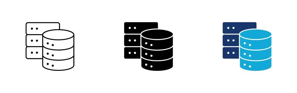 Database server storage icons in outline solid and flat color styles Illustrazione stock