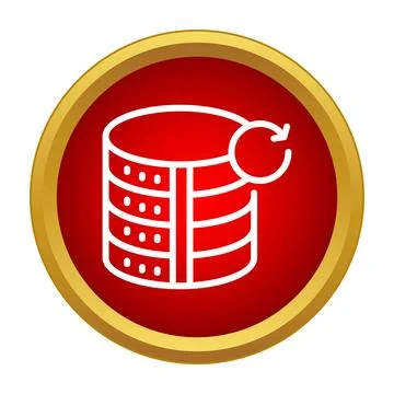 Database server syncing data icon in red circle 스톡 일러스트