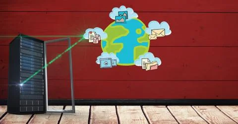 Database server system with cloud computing concept in background Stock Illustration