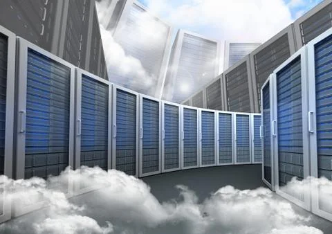 Database server systems against sky in background Stock Photos