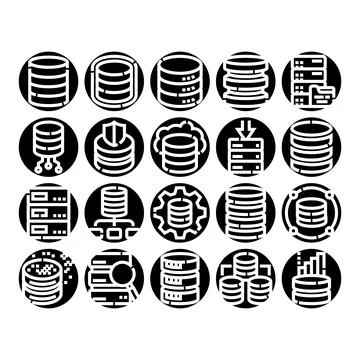 Database server technology data storage network icons Illustrazione stock