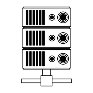 Database server technology isolated in black and white Illustrazione stock