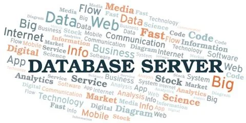 Database Server vector word cloud, made with text only. Illustrazione stock