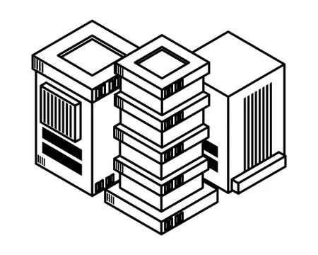 Database servers and computing technology in black and white Stock Illustration