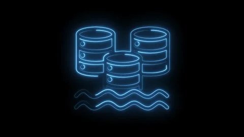 Database servers over water neon outline style animation on dark background.. Stock Footage 346003084