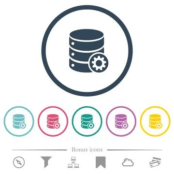 Database settings flat color icons in round outlines Stock Illustration