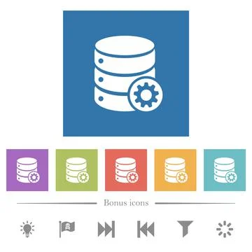 Database settings flat white icons in square backgrounds Stock Illustration