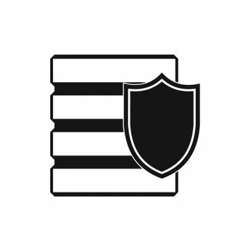 Database with shield icon, simple style Stock Illustration