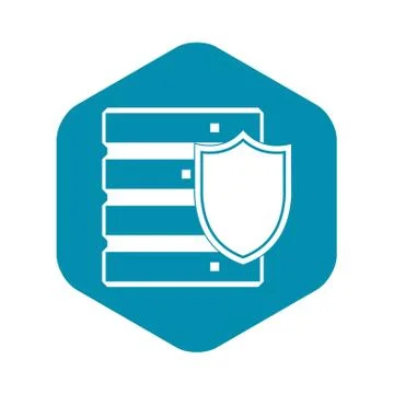 Database with shield icon, simple style Illustrazione stock