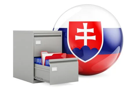 Database in Slovakia, concept. Folders in filing cabinet with Slovak flag, 3D Stock Illustration