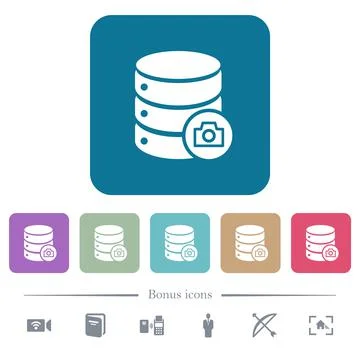 Database snapshot flat icons on color rounded square backgrounds 스톡 일러스트