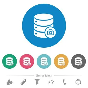 Database snapshot flat round icons Stock Illustration