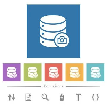 Database snapshot flat white icons in square backgrounds 库存插图