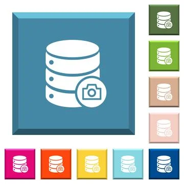 Database snapshot white icons on edged square buttons Stock Illustration