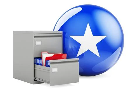 Database in Somalia, concept. Folders in filing cabinet with Somali flag, 3D  Stock Illustration